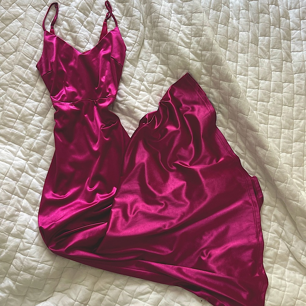 Pink Satin Maxi Dress